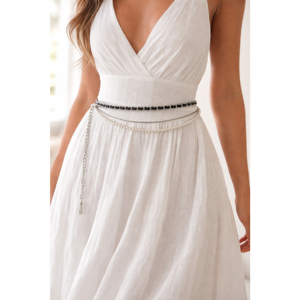 Layered Faux Pearl & Leather Waist Chain Belt Boho Festival Bridal Accessory 36"